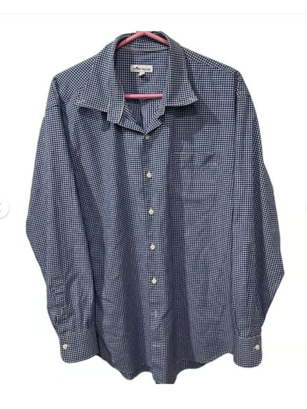 Peter Millar Mens XL Blue & White Gingham Long Sleeve Button-Down Shirt Classic